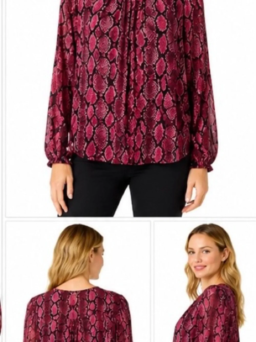 72. Michael Kors Magenta Snake-Print Long Sleeve Blouse